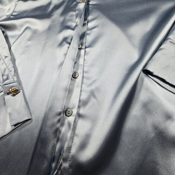 Zara Women Satin Blouse Shirt Blue Gold Button Size Medium NWOT 2138/748/431 - Picture 5 of 13